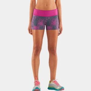 Under Armour pink and grey fitted athletic shorts, Small, animal print